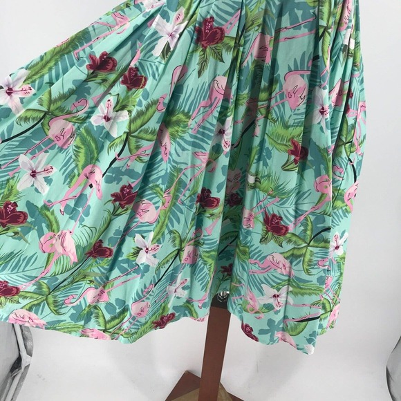 Hell Bunny Vixen Dress Womens XS Flamingo Tropical Fit & Flare V Neck Retro Flaw - Picture 4 of 12